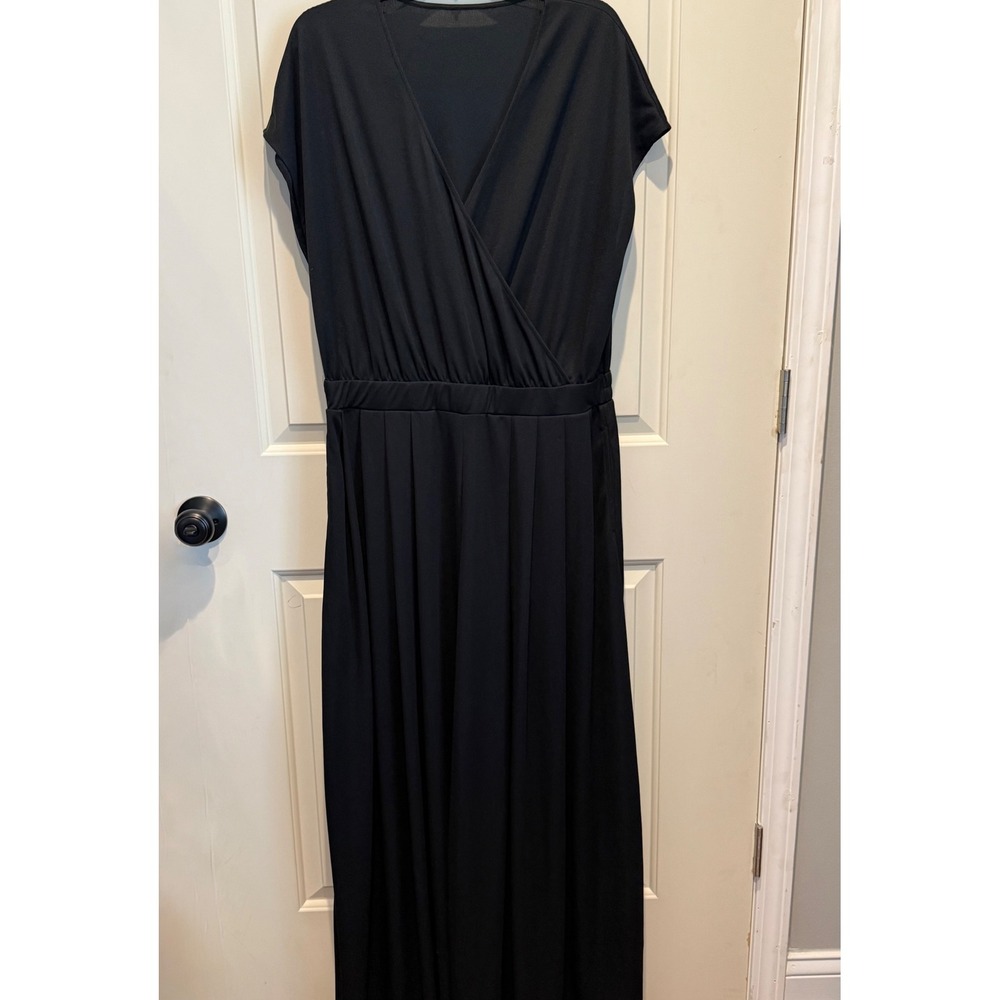 Halara Black V-Neck Wide Leg Jumpsuit Womens XL Tall Ribbed Knit Short Sleeve